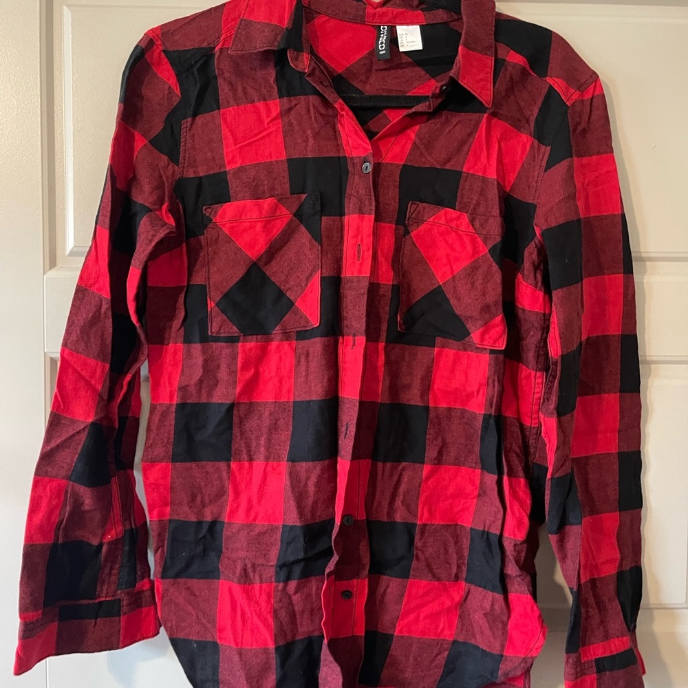 Red and black checkerboard button down